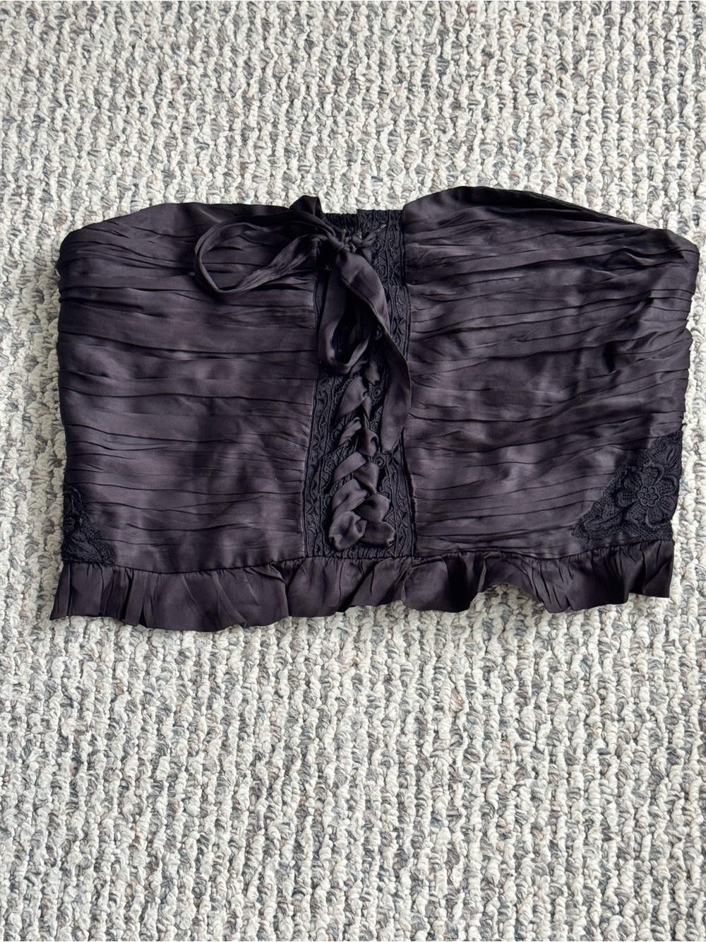 Free People Black Satin Lace-Up Strapless Tube Top Corset Style Size M